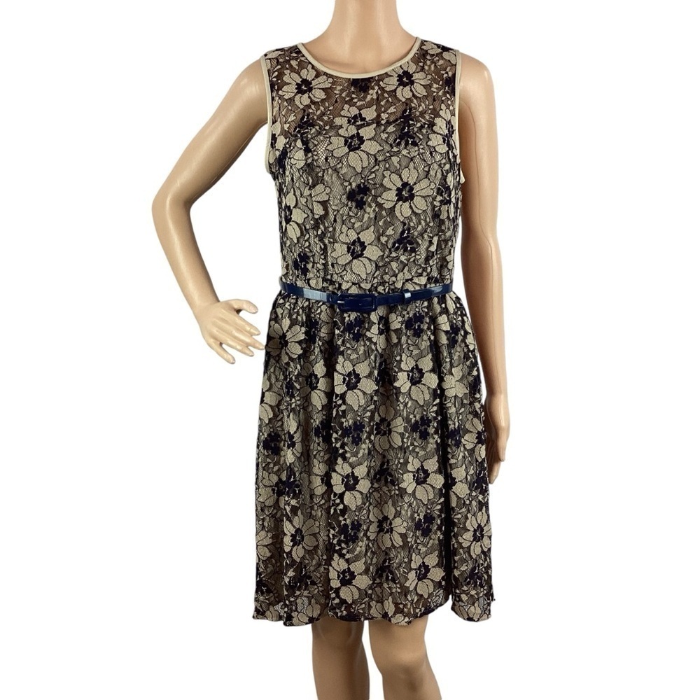 LOFT Outlet Lace Fit and Flare Dress Size 4 Blue Floral